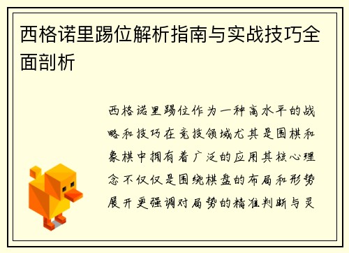 西格诺里踢位解析指南与实战技巧全面剖析