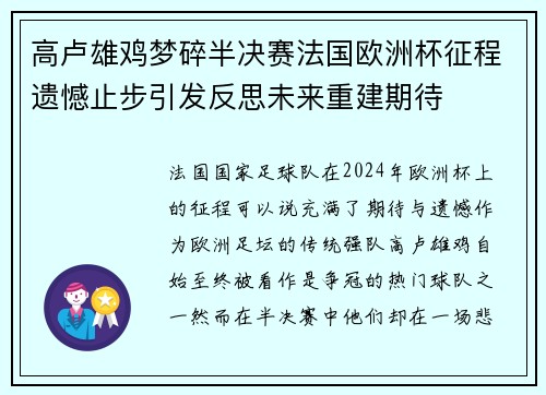 高卢雄鸡梦碎半决赛法国欧洲杯征程遗憾止步引发反思未来重建期待